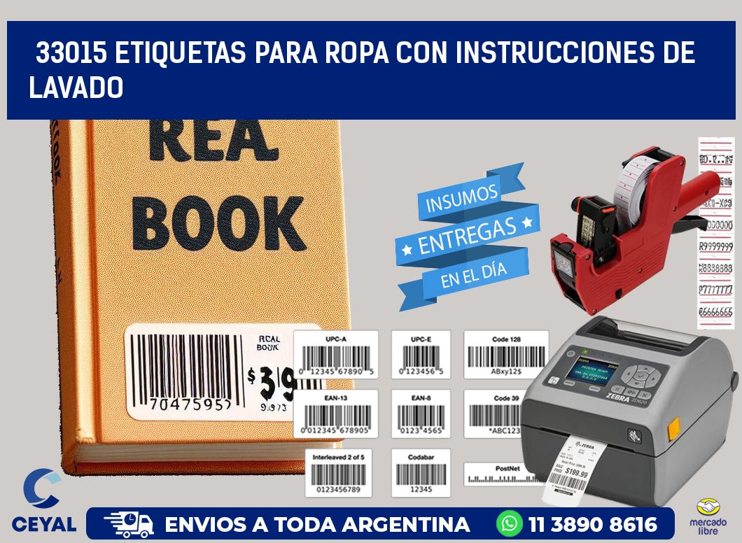 33015 etiquetas para ropa con instrucciones de lavado