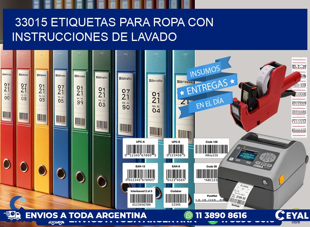 33015 etiquetas para ropa con instrucciones de lavado