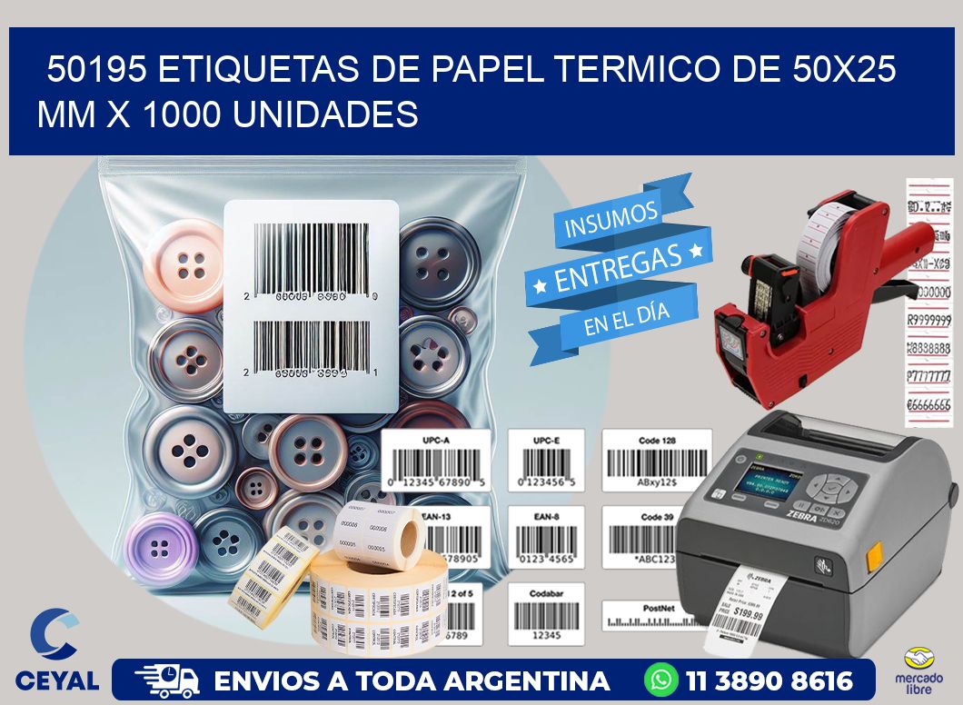 50195 Etiquetas De Papel Termico De 50x25 Mm X 1000 Unidades