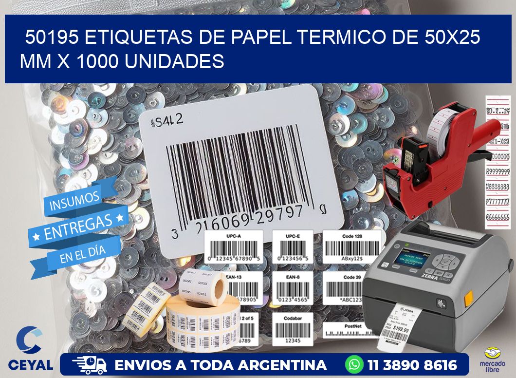50195 Etiquetas De Papel Termico De 50x25 Mm X 1000 Unidades