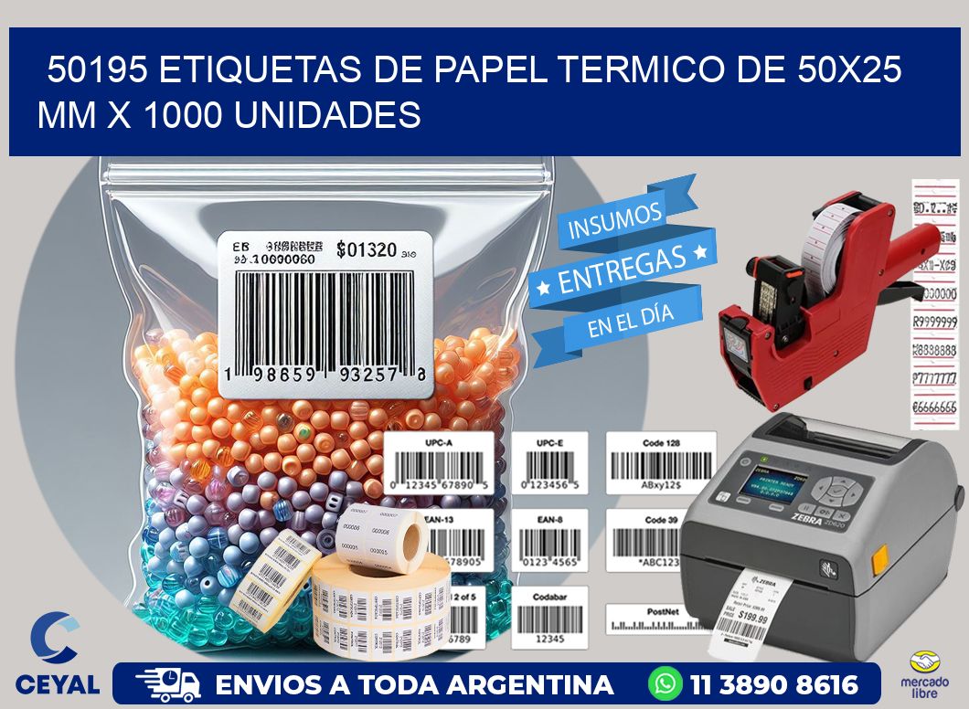 50195 Etiquetas De Papel Termico De 50x25 Mm X 1000 Unidades