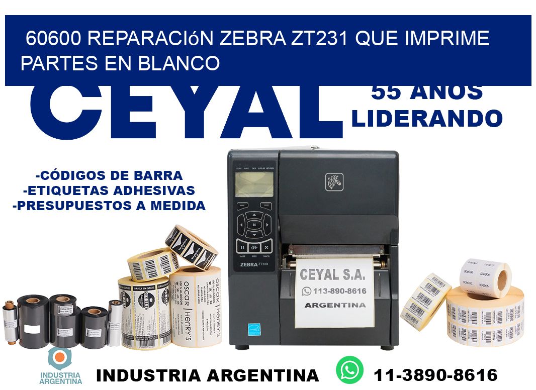 60600 reparación zebra zt231 que imprime partes en blanco