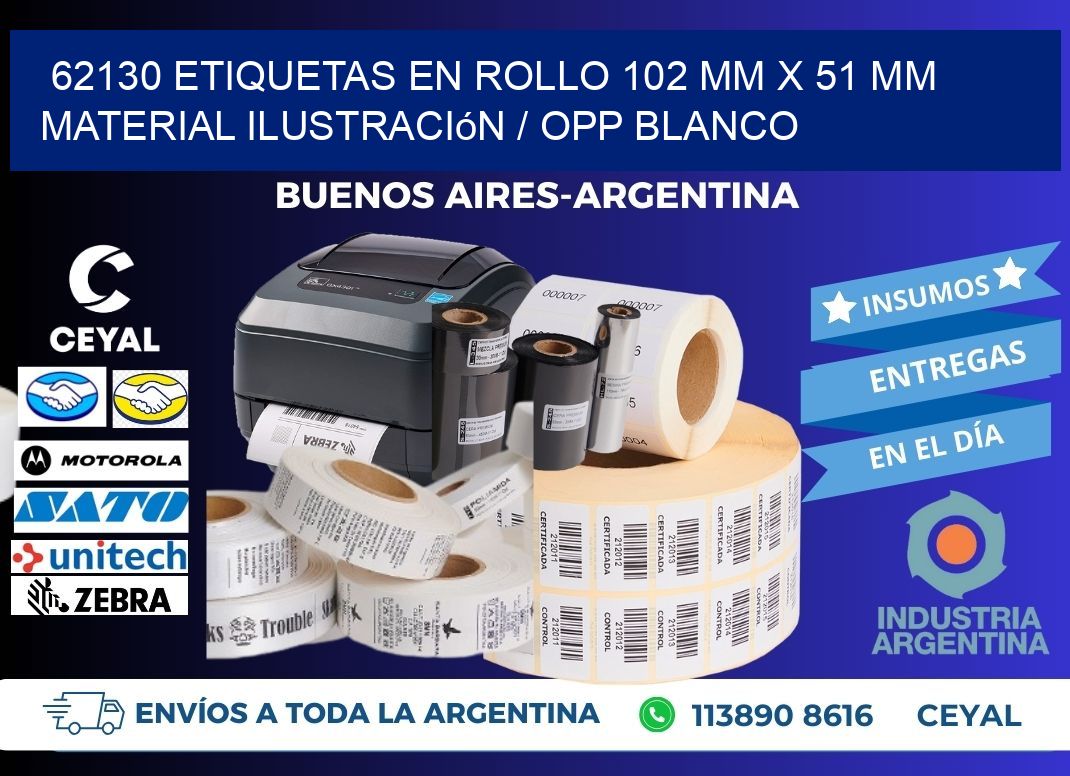 62130 Etiquetas en rollo 102 mm x 51 mm material Ilustración / OPP Blanco