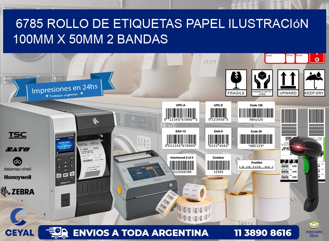 6785 Rollo de Etiquetas Papel Ilustración 100mm x 50mm 2 Bandas
