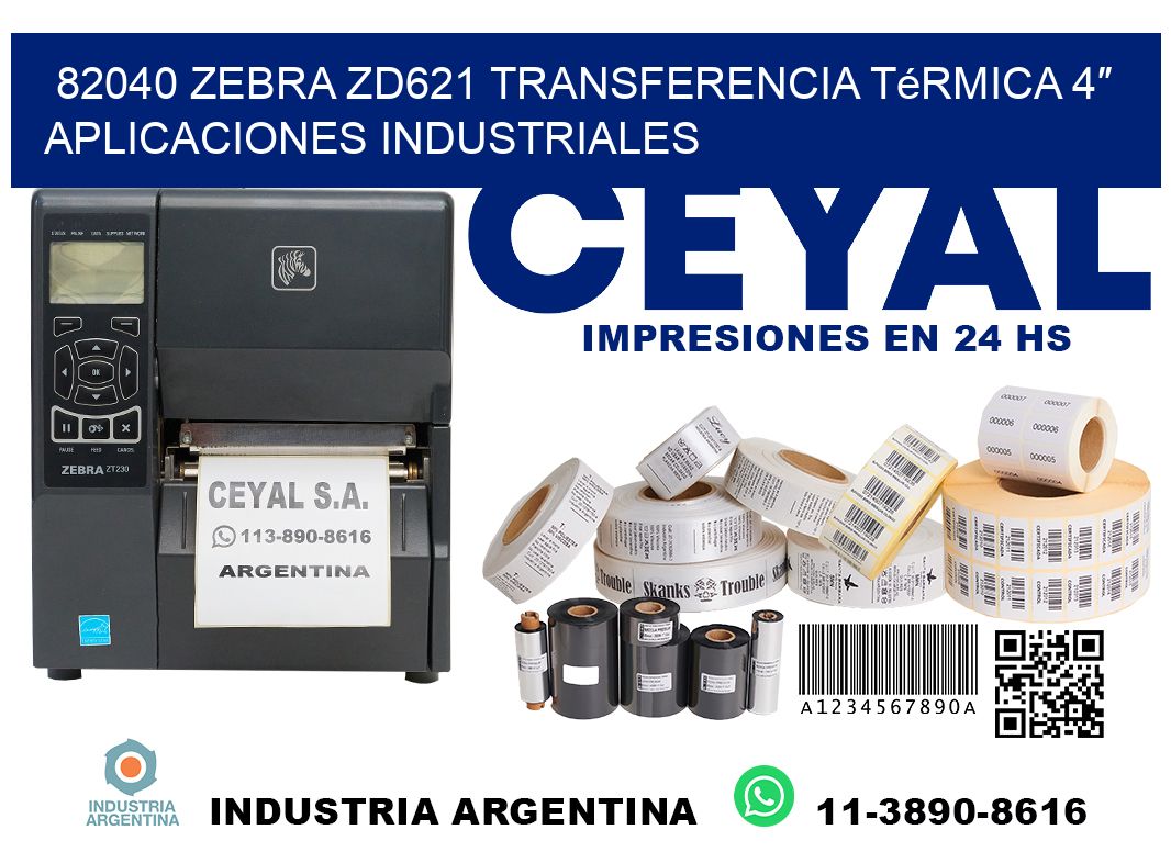 82040 Zebra ZD621 transferencia térmica 4″ aplicaciones industriales