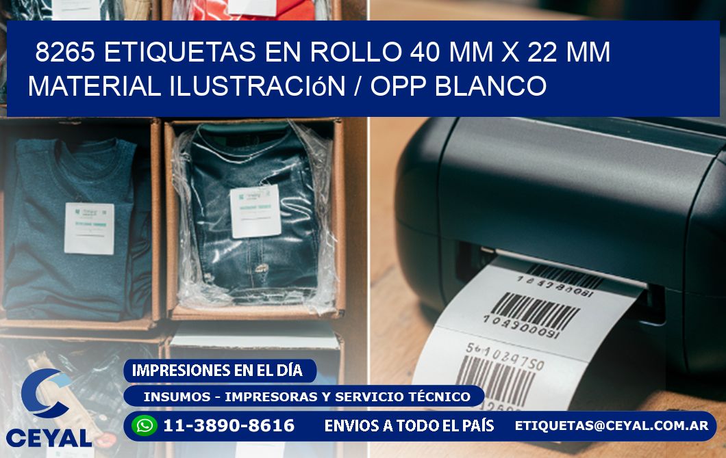 8265 Etiquetas en rollo 40 mm x 22 mm material Ilustración / OPP Blanco
