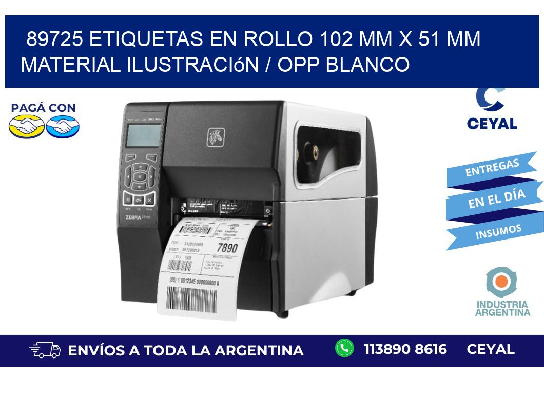 89725 Etiquetas en rollo 102 mm x 51 mm material Ilustración / OPP Blanco