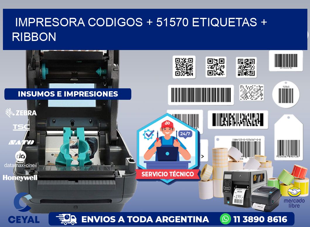 impresora codigos + 51570 etiquetas + ribbon