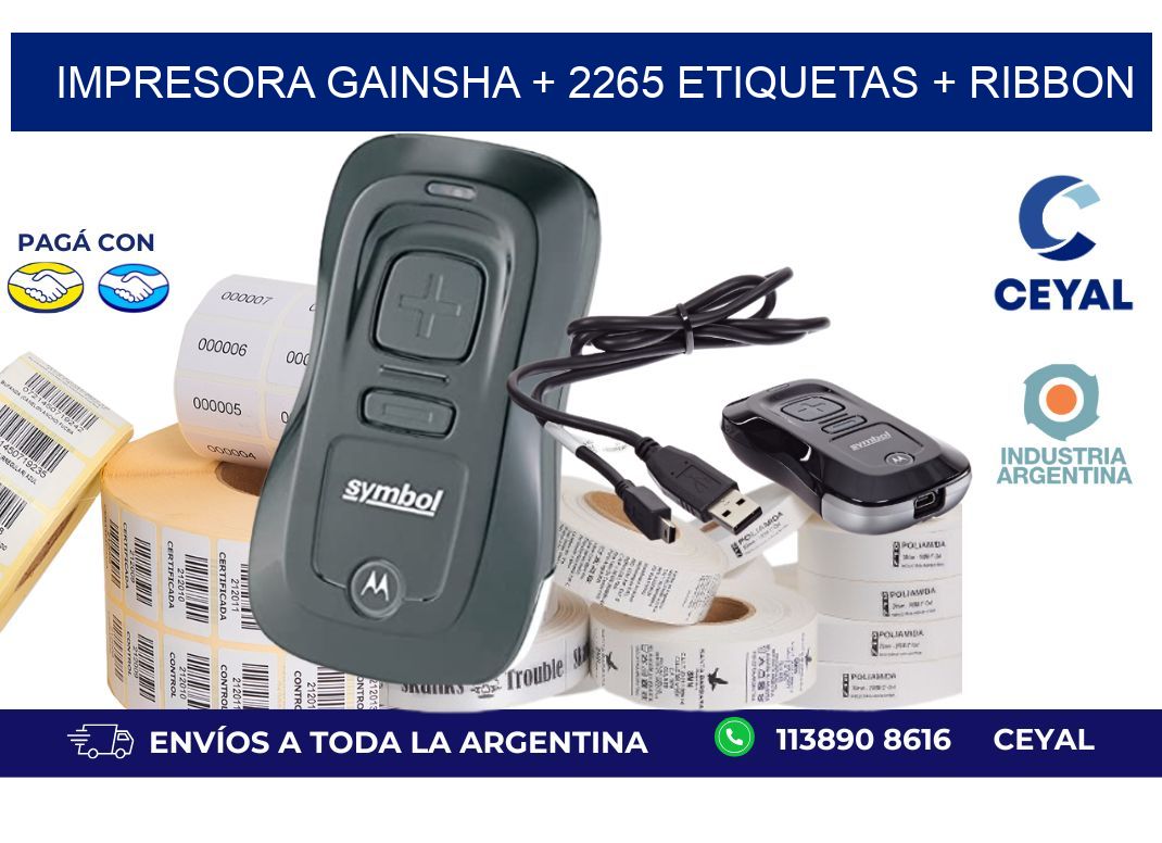 impresora gainsha + 2265 etiquetas + ribbon