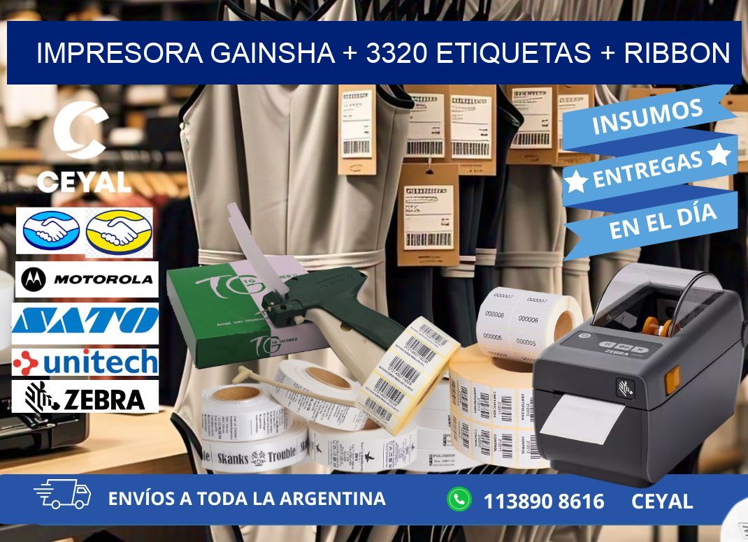 impresora gainsha + 3320 etiquetas + ribbon