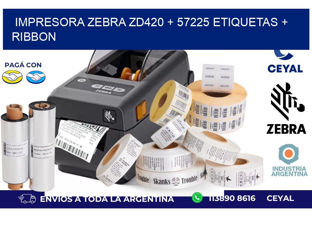 impresora zebra zd420 + 57225 etiquetas + ribbon
