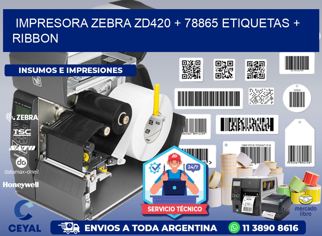impresora zebra zd420 + 78865 etiquetas + ribbon
