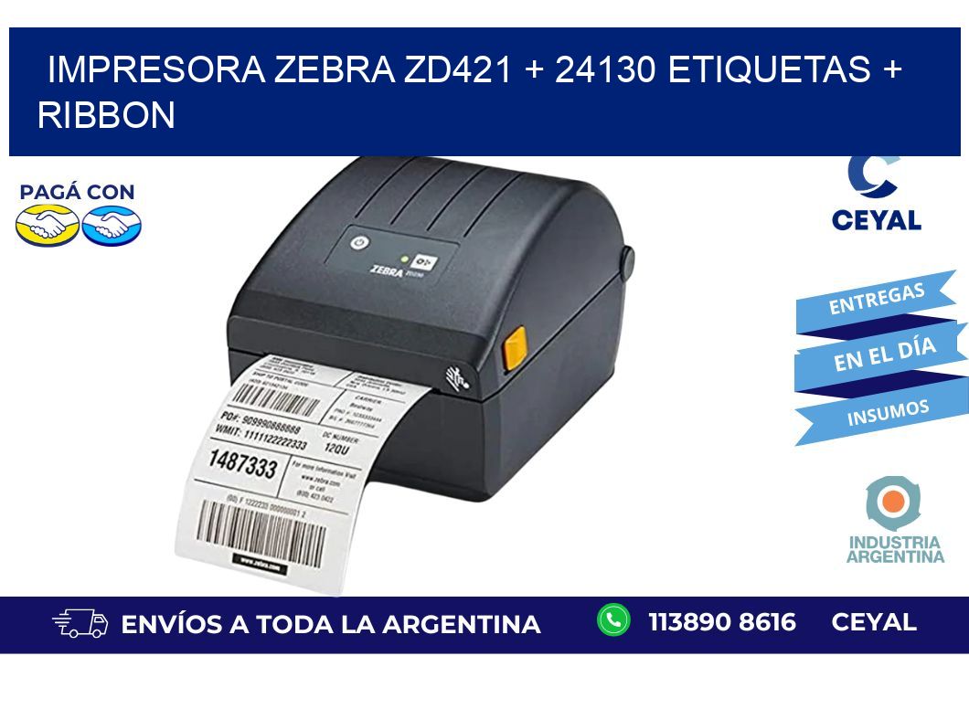 impresora zebra zd421 + 24130 etiquetas + ribbon