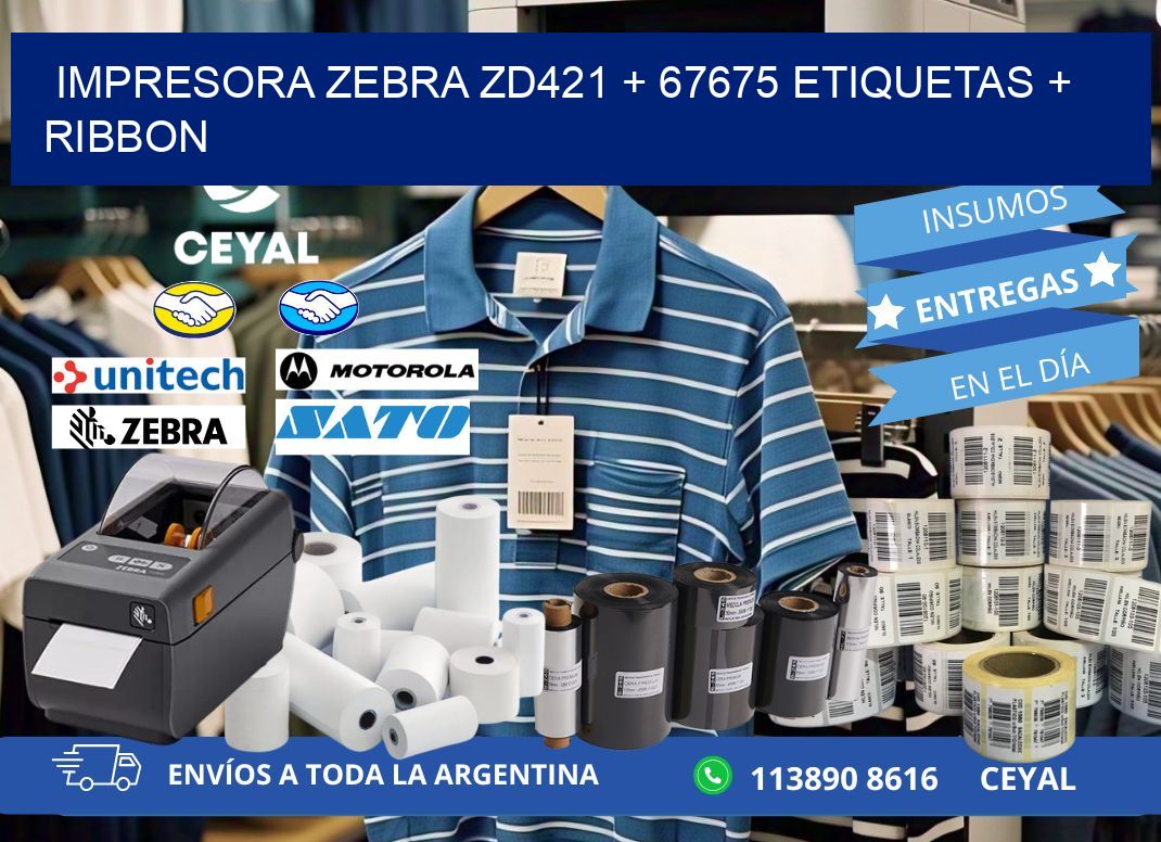 impresora zebra zd421 + 67675 etiquetas + ribbon