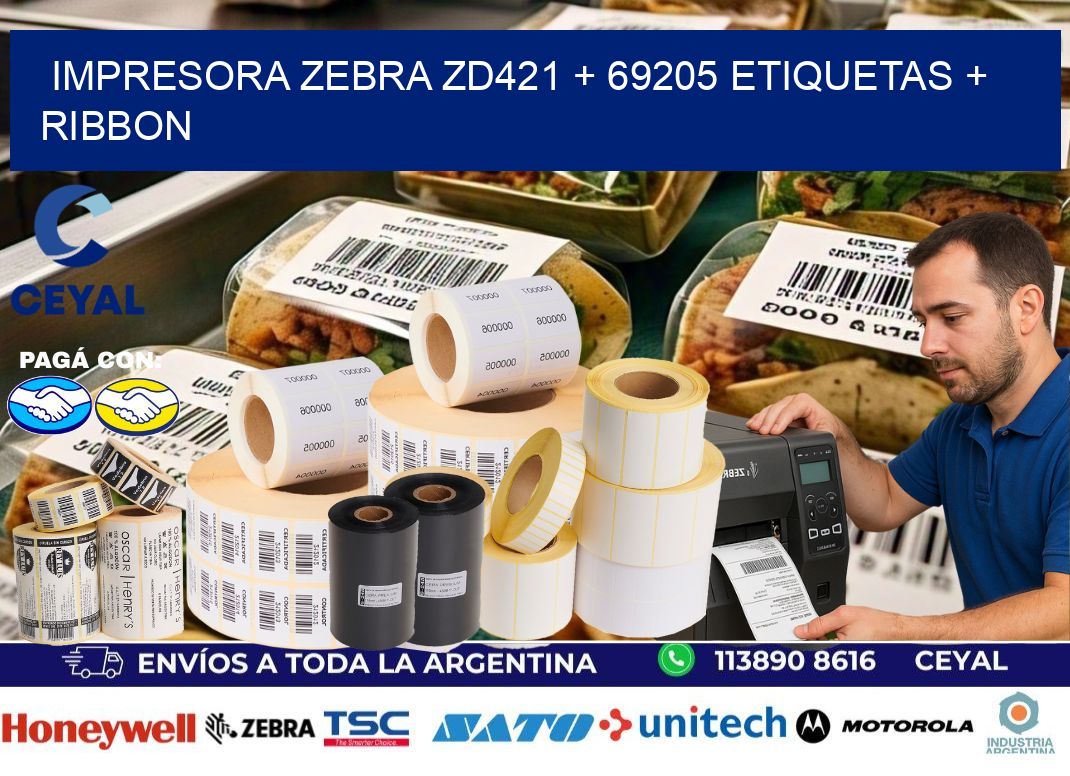 impresora zebra zd421 + 69205 etiquetas + ribbon