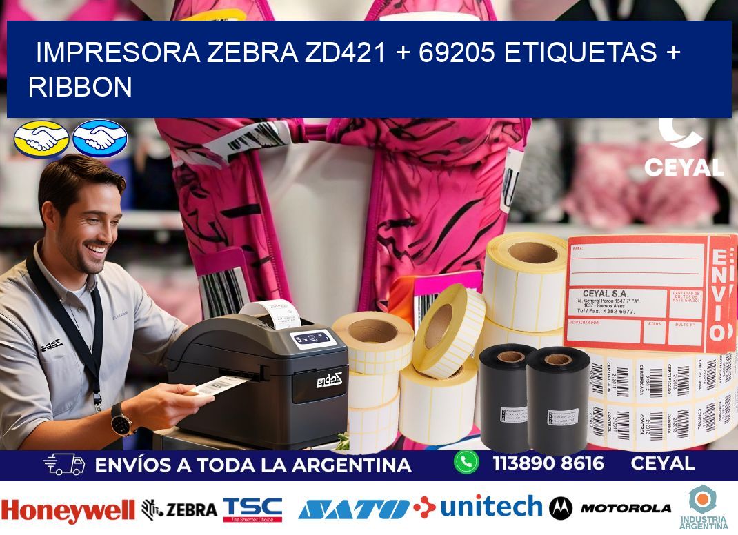 impresora zebra zd421 + 69205 etiquetas + ribbon