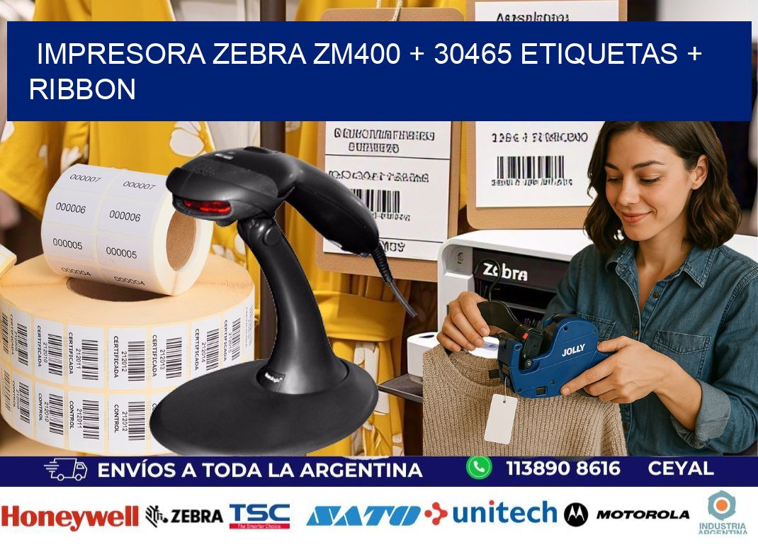 impresora zebra zm400 + 30465 etiquetas + ribbon