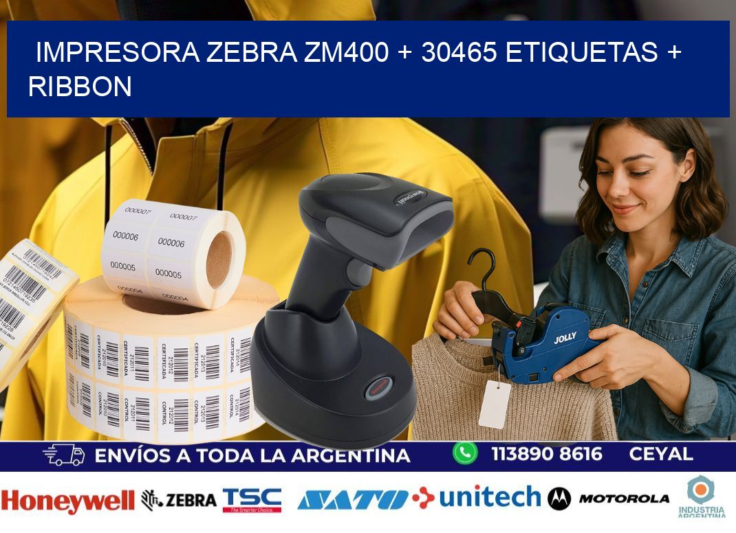impresora zebra zm400 + 30465 etiquetas + ribbon