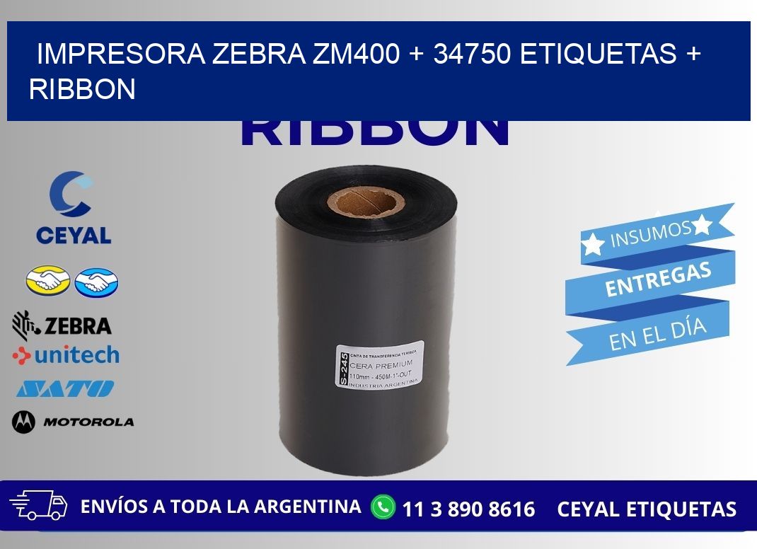 impresora zebra zm400 + 34750 etiquetas + ribbon
