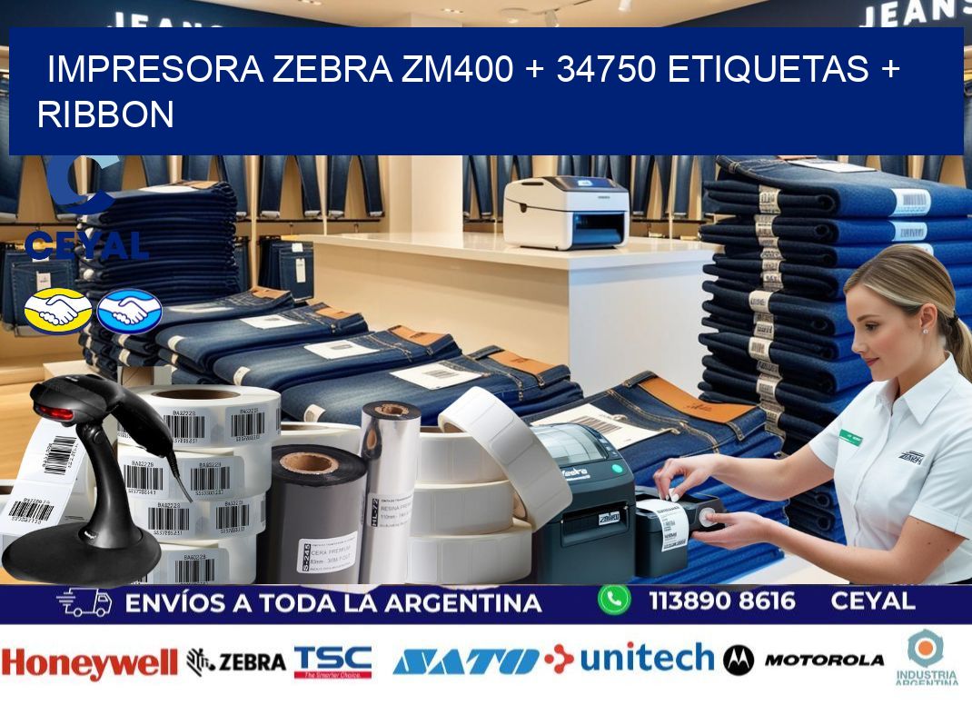 impresora zebra zm400 + 34750 etiquetas + ribbon
