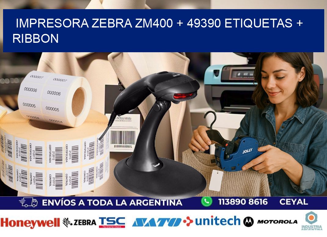 impresora zebra zm400 + 49390 etiquetas + ribbon