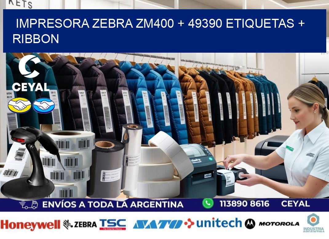 impresora zebra zm400 + 49390 etiquetas + ribbon