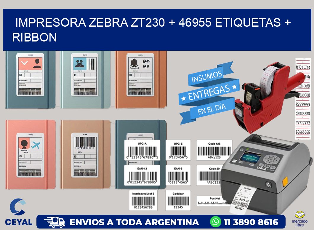 impresora zebra zt230 + 46955 etiquetas + ribbon