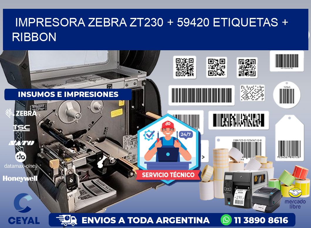 impresora zebra zt230 + 59420 etiquetas + ribbon