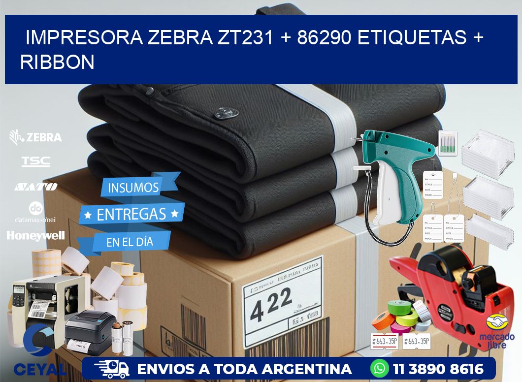 impresora zebra zt231 + 86290 etiquetas + ribbon