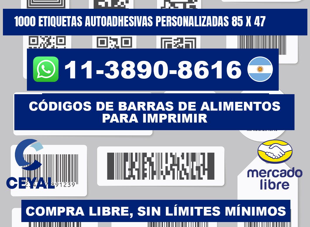 1000 Etiquetas autoadhesivas personalizadas 85 x 47
