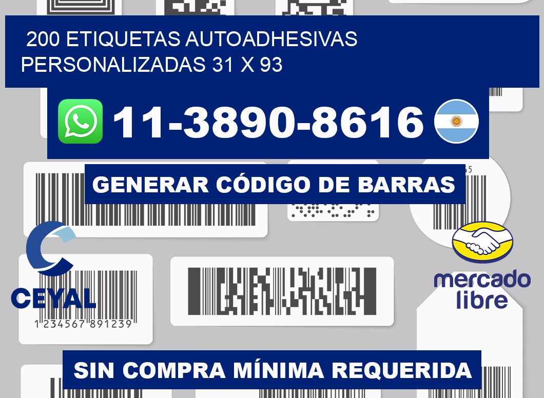 200 Etiquetas autoadhesivas personalizadas 31 x 93