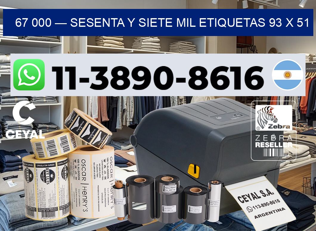 67 000 — sesenta y siete mil etiquetas 93 x 51