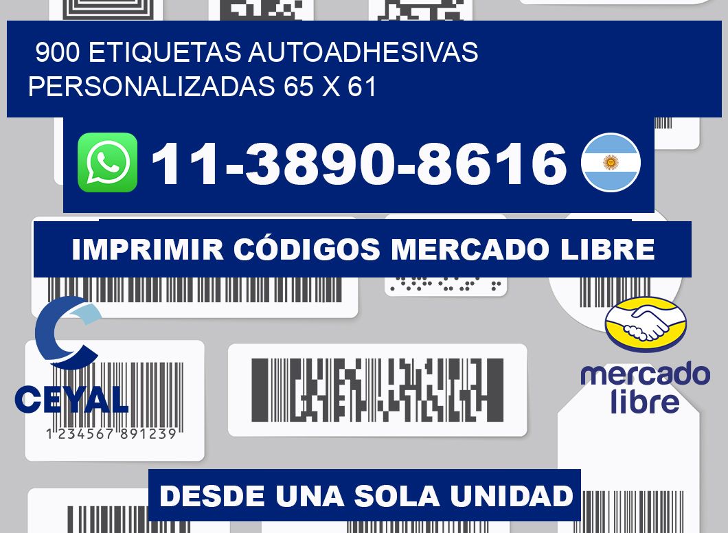 900 Etiquetas autoadhesivas personalizadas 65 x 61