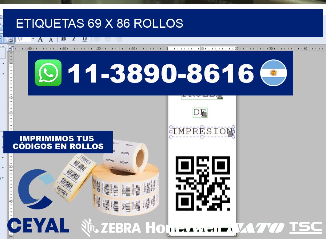 etiquetas 69 x 86 rollos
