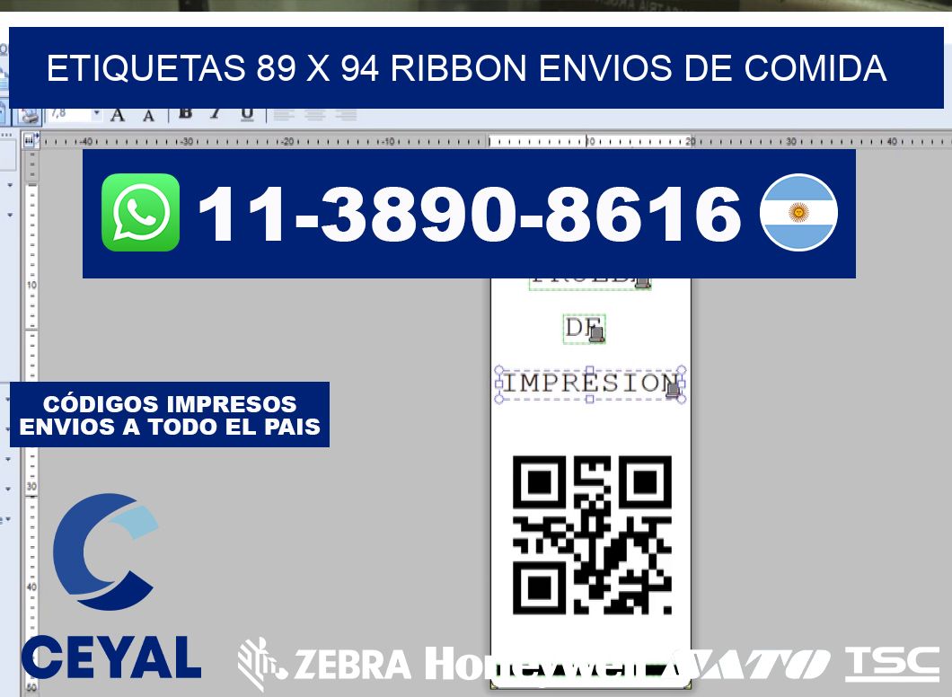 etiquetas 89 x 94 ribbon envios de comida