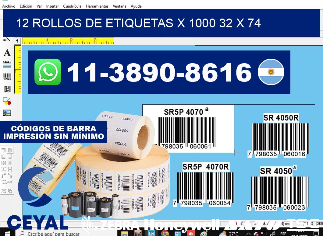 12 rollos de etiquetas x 1000 32 x 74