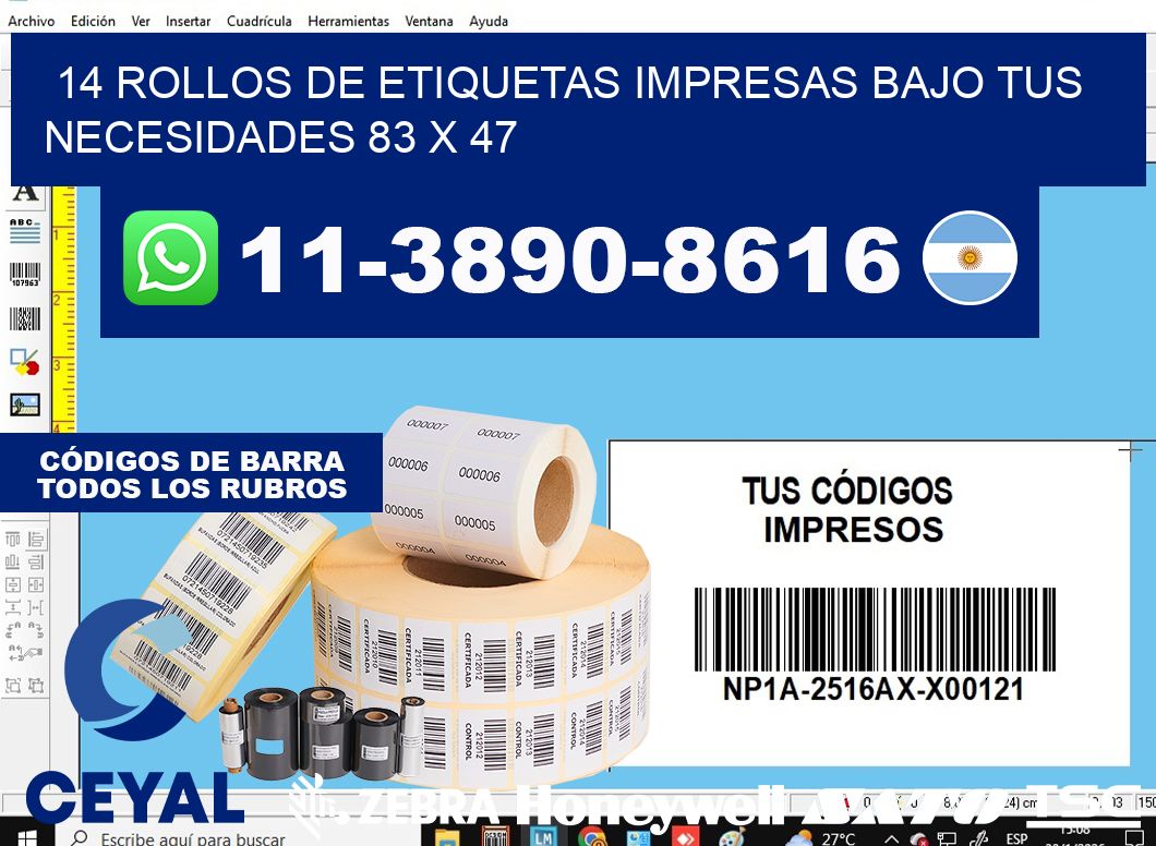 14 rollos de etiquetas impresas bajo tus necesidades 83 x 47