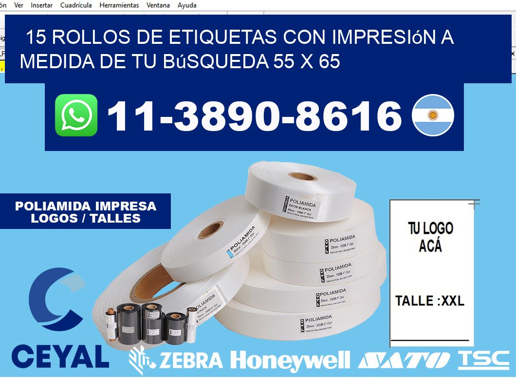 15 rollos de etiquetas con impresión a medida de tu búsqueda 55 x 65