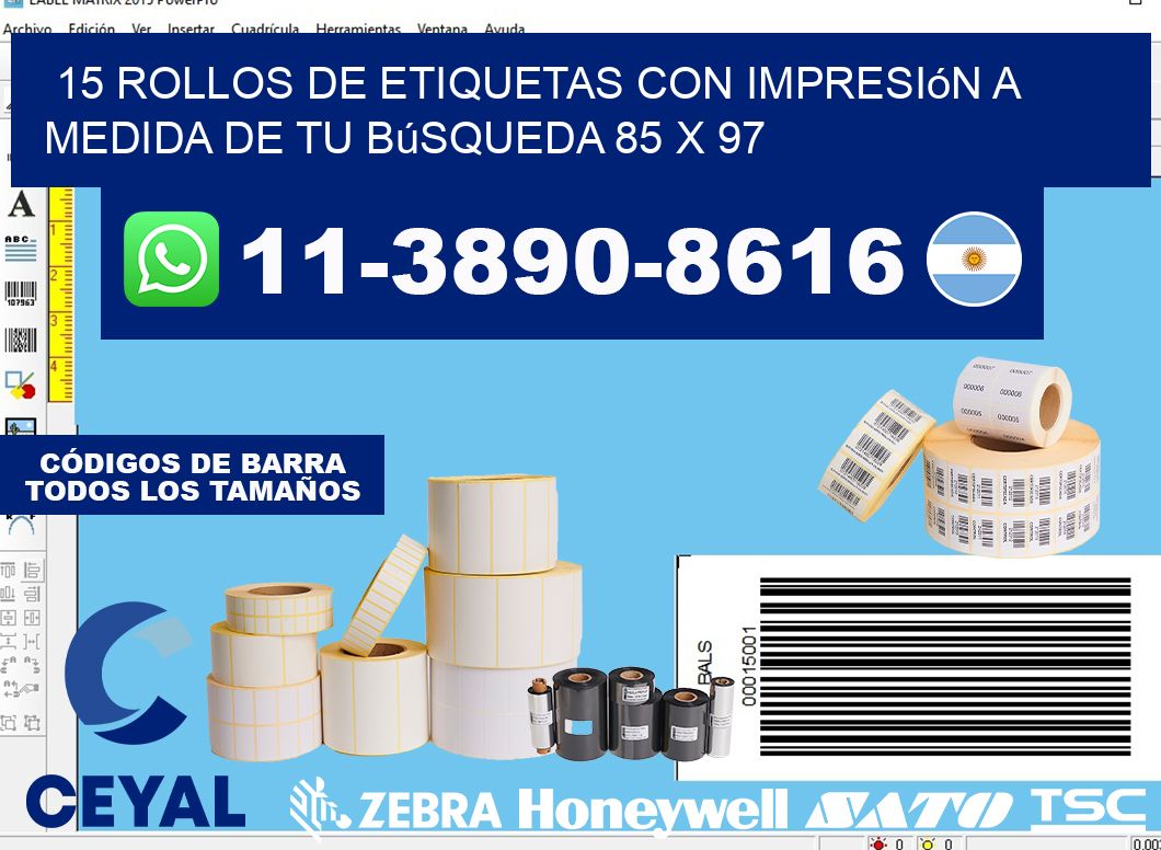 15 rollos de etiquetas con impresión a medida de tu búsqueda 85 x 97