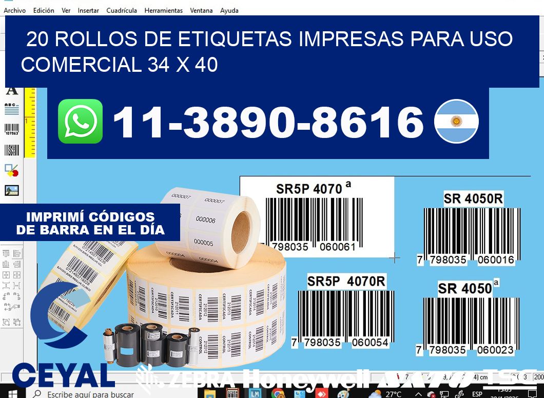20 rollos de etiquetas impresas para uso comercial 34 x 40