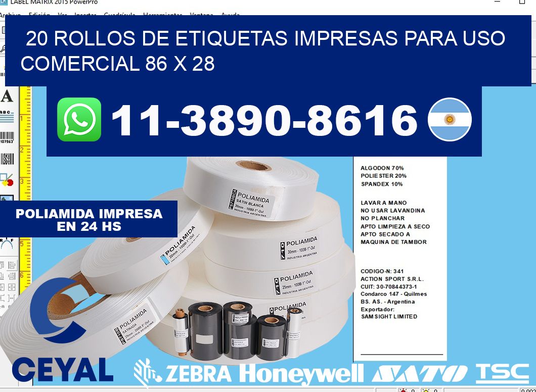 20 rollos de etiquetas impresas para uso comercial 86 x 28