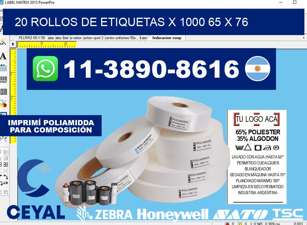 20 rollos de etiquetas x 1000 65 x 76