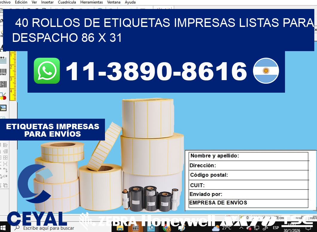 40 rollos de etiquetas impresas listas para despacho 86 x 31