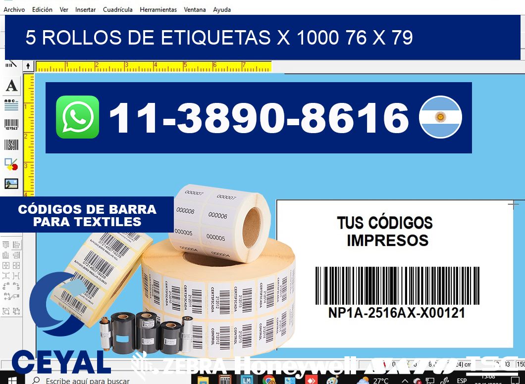 5 rollos de etiquetas x 1000 76 x 79