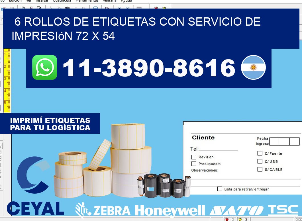 6 rollos de etiquetas con servicio de impresión 72 x 54