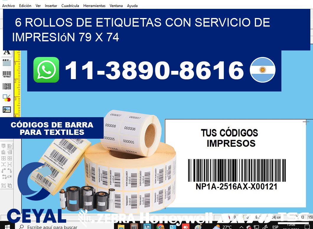 6 rollos de etiquetas con servicio de impresión 79 x 74