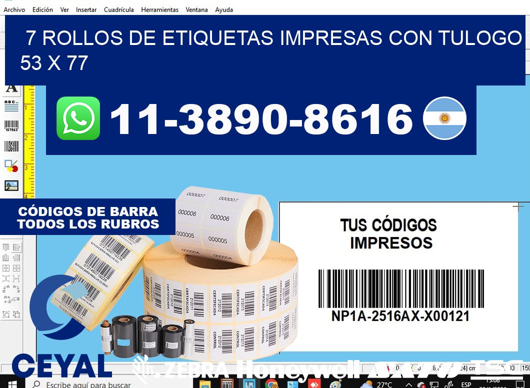 7 rollos de etiquetas impresas con tulogo 53 x 77