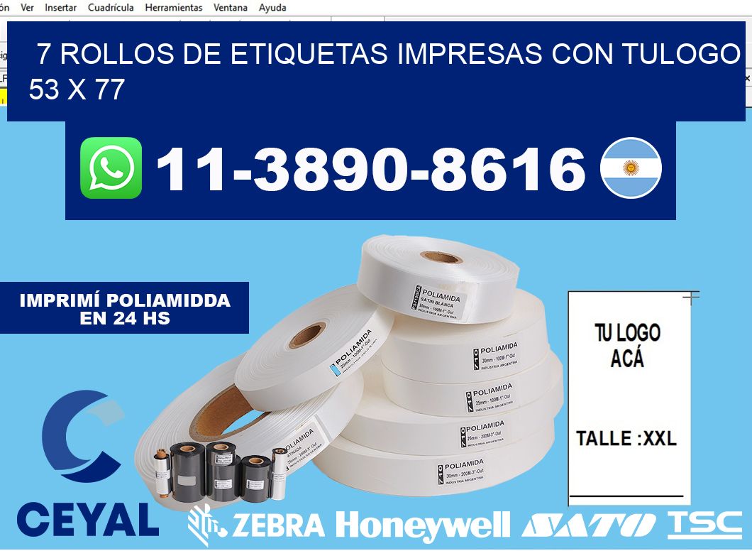 7 rollos de etiquetas impresas con tulogo 53 x 77