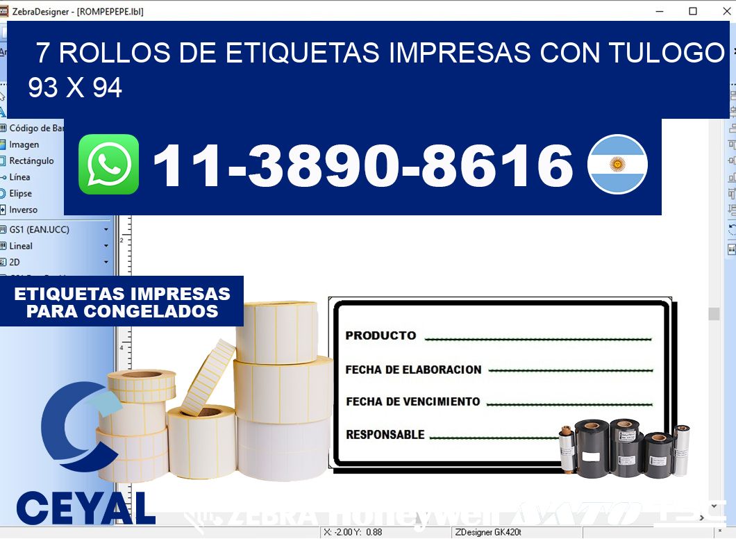 7 rollos de etiquetas impresas con tulogo 93 x 94