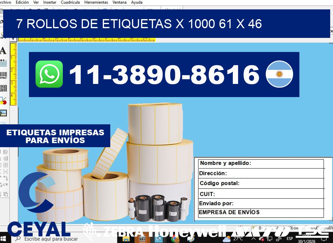 7 rollos de etiquetas x 1000 61 x 46